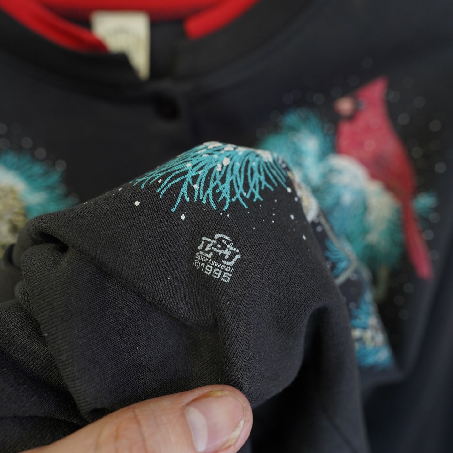 (L) Vintage Grandmother Cardinal Nature Cardigan Sweatshirt Women's L Black Cottage