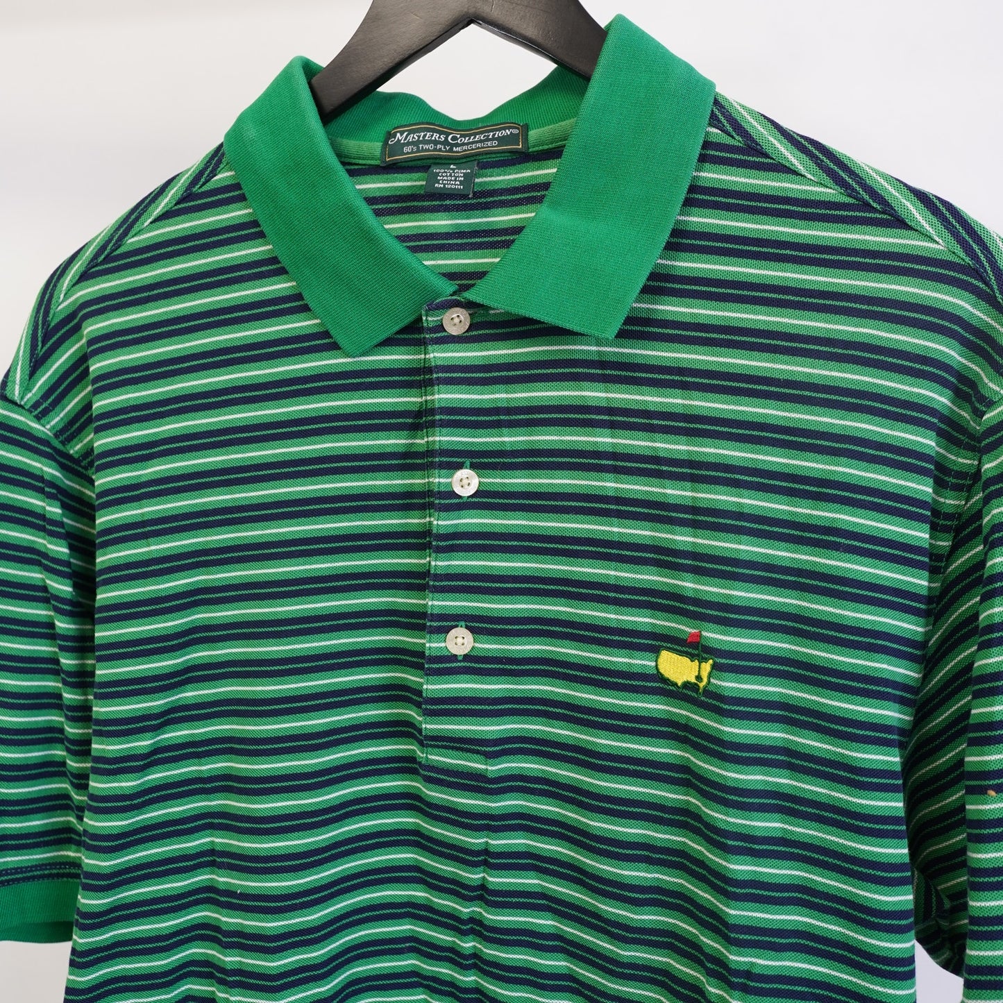 (L) Vintage The Masters Collection Striped Golf Polo Shirt Men's L Green Preppy