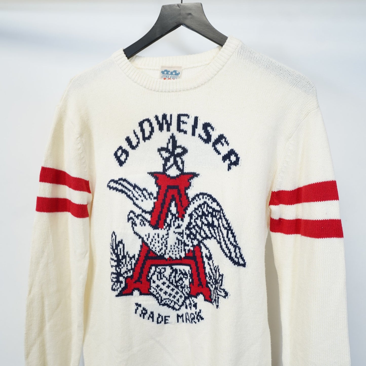 (S) Budweiser Beer Knit Big Logo White Sweater Men's S Junk Food Retro