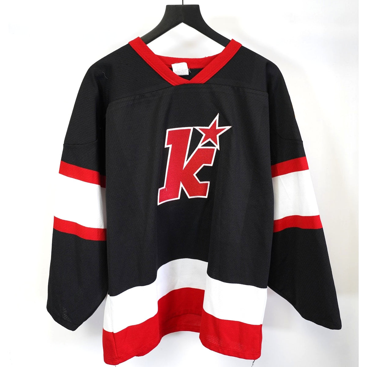 Vintage (M) K1 Sportswear 90s Hockey Jersey Sewn Men's M Black Red Hercules Retro