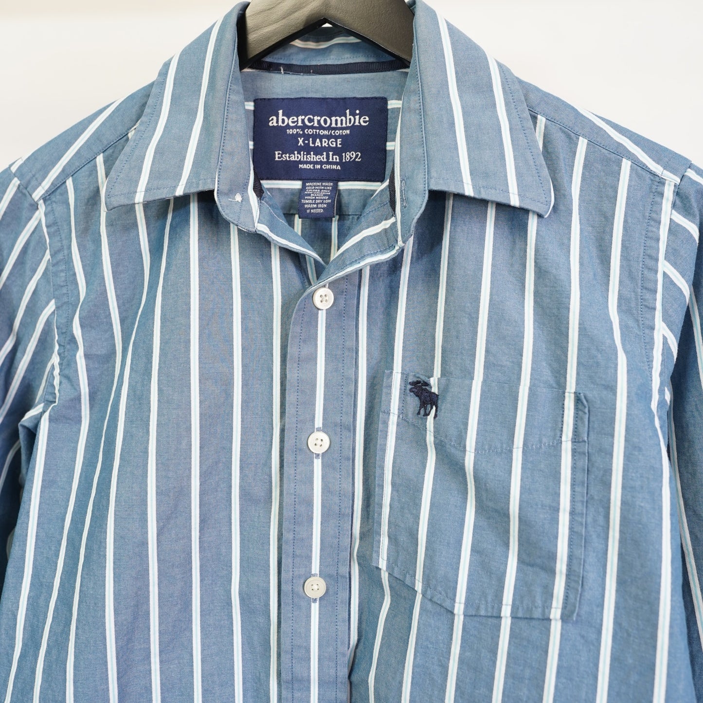 (XL) Abercrombie & Fitch Y2K Striped Blue Button Up Shirt Dress Men's XL 2000s Moose