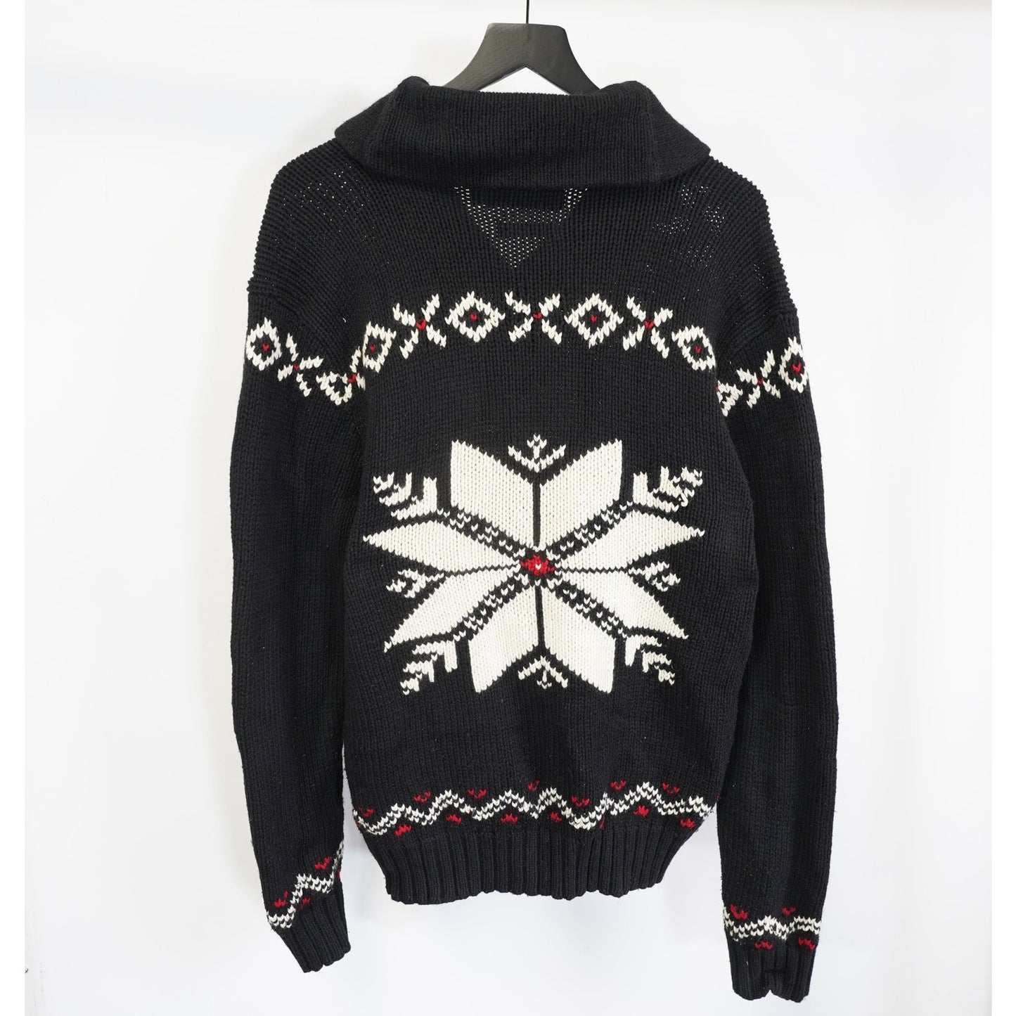 (L) Polo Ralph Lauren Nordic Snowflake Shawl Collar Sweater Men's L Black Cashmere