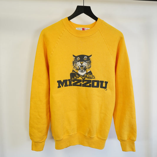(L) Vintage 80s Missouri Tigers Yellow Crewneck Sweatshirt Men's L Mizzou Yellow