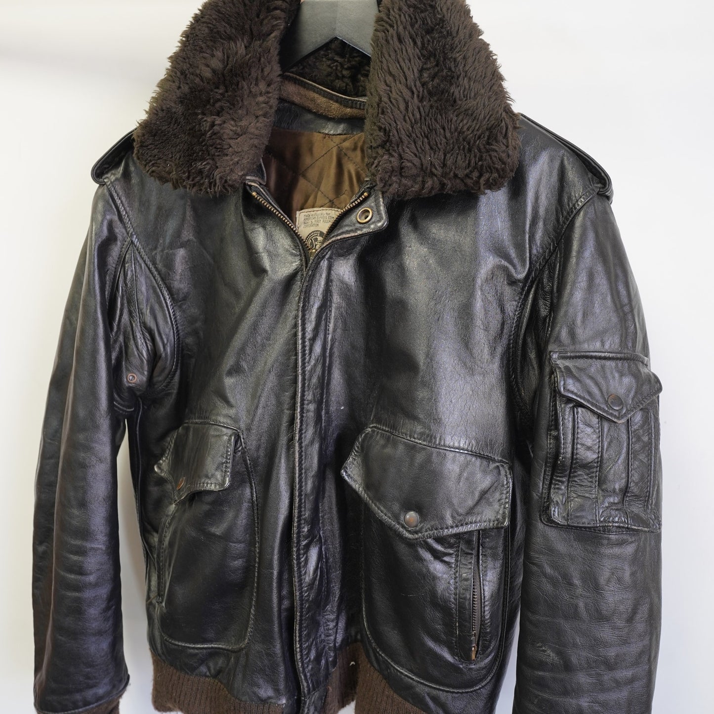 (M) Vintage American Express Leather Bomber Jacket Men's M Sz. 42 Dark Brown Pilot