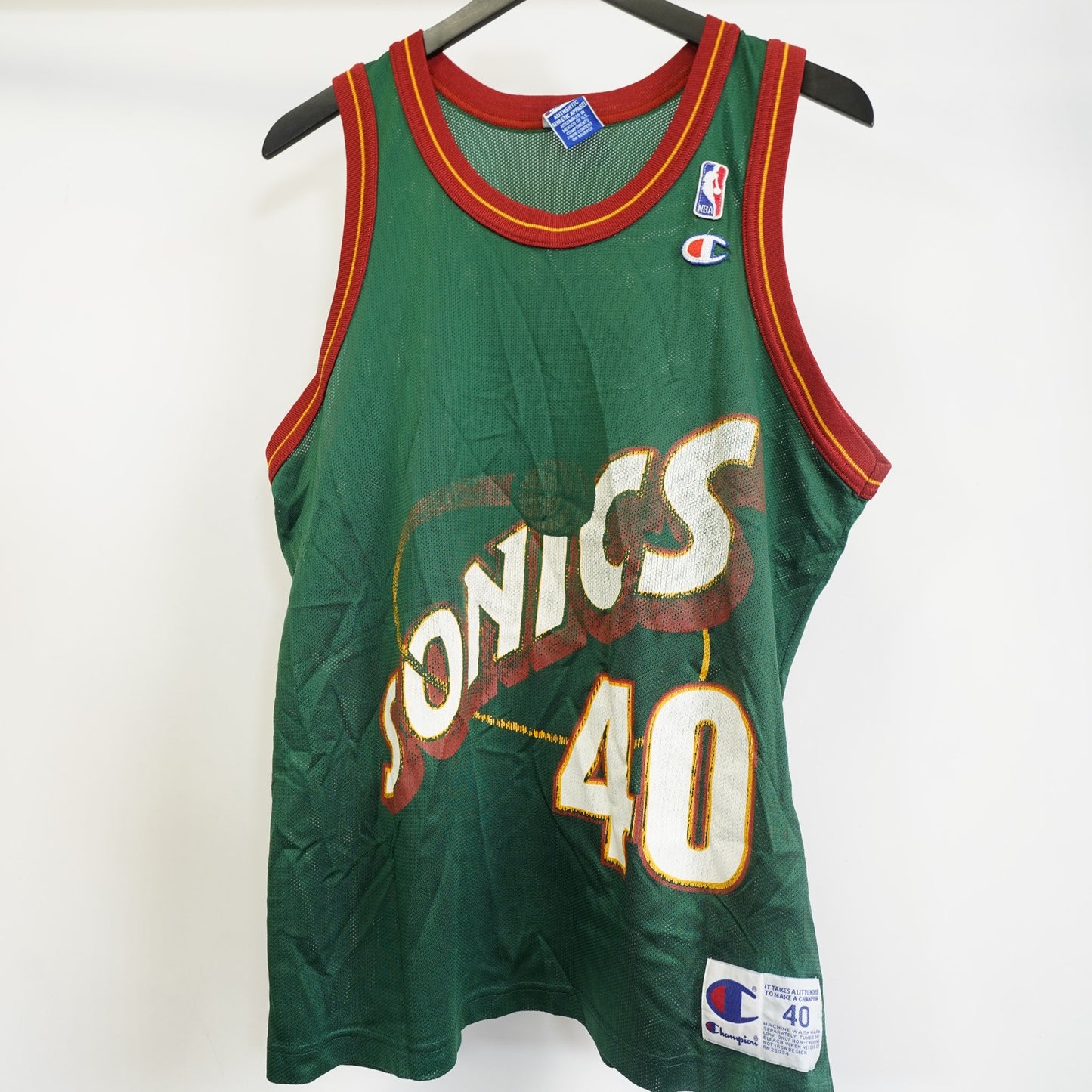 (M) Vintage Shawn Kemp Seattle Super Sonics Champion Basketball Jersey Mens M Sz 40