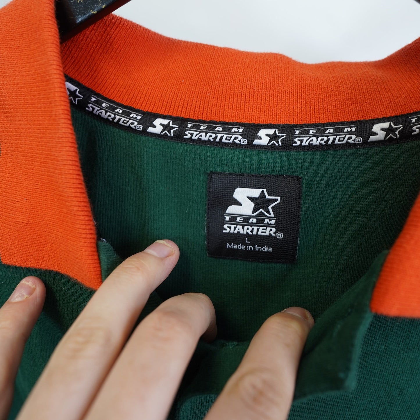 (L) Vintage University of Miami Hurricanes Starter Polo Shirt Men's L Green Orange