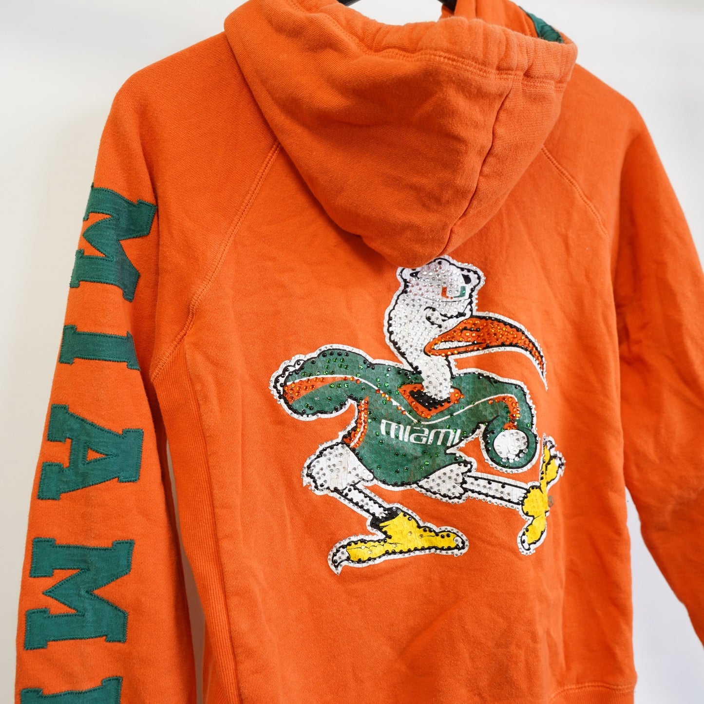 (Women's M) Vintage Miami Hurricanes Bedazzled Full Zip Hoodie Women's M Orange The U