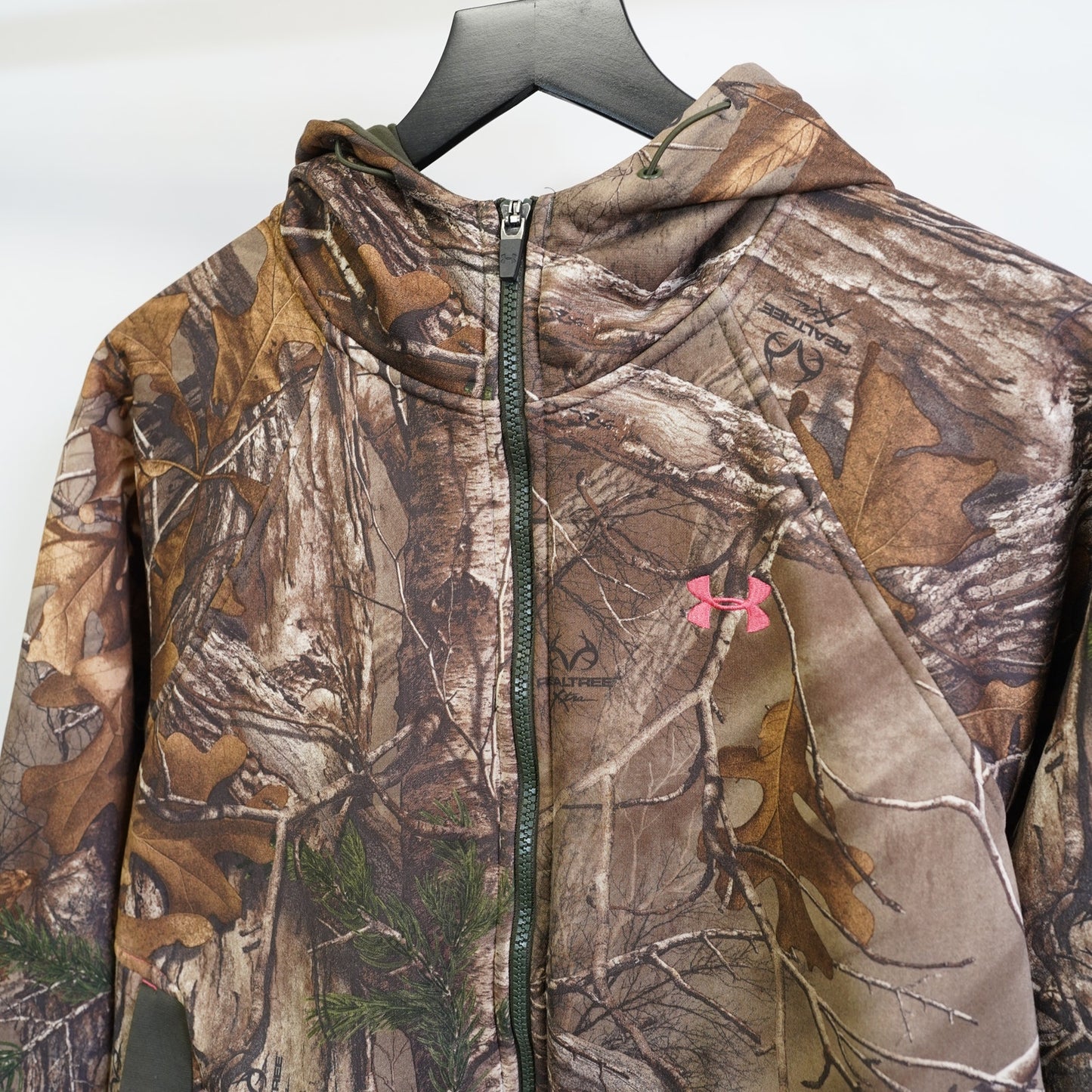 (Women's M) Under Armour Woodland Camo Hoodie Size Medium Full Zip Fleece Hunting