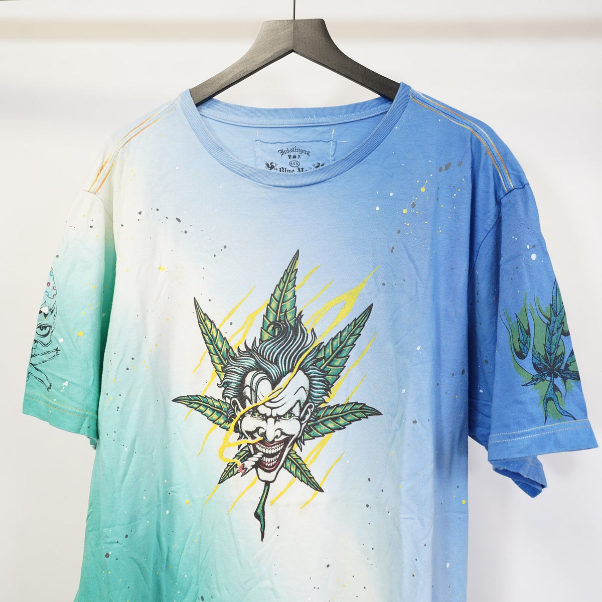 (4XL) Blue Moe Ink Slingers Marijuana Joker Art Tie Dye T-Shirt Men's 4XL Weed Drug