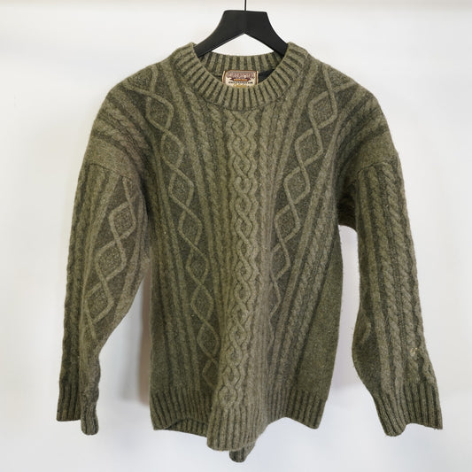 (Women's L/XL) Vintage 100% Pure Wool Cabelas Cable Knit Fisherman Sweater Women's XL Green