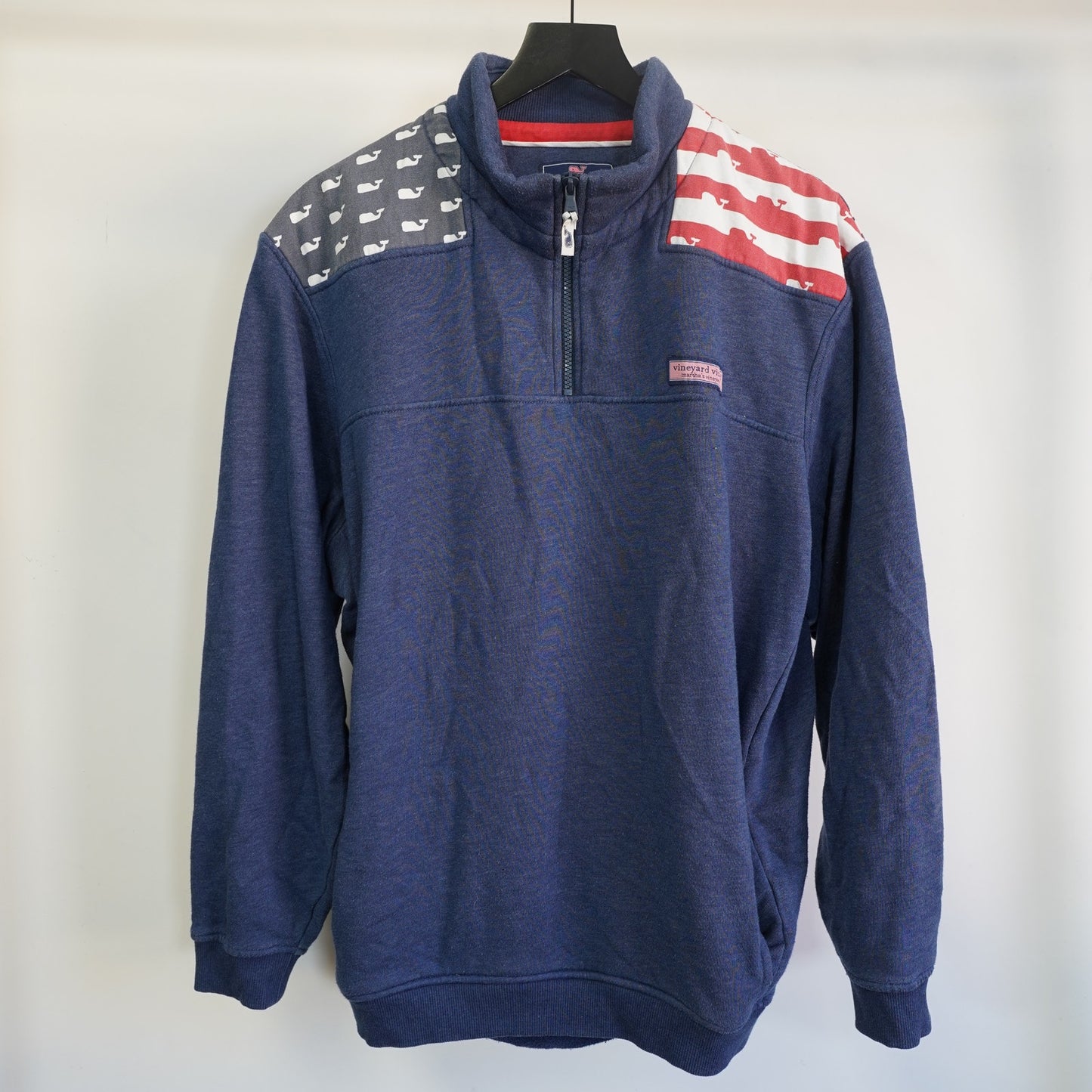 (L) Vineyard Vines Patriotic 1/4 Zip American Flag Sweater Men's L Blue Jacket Whale