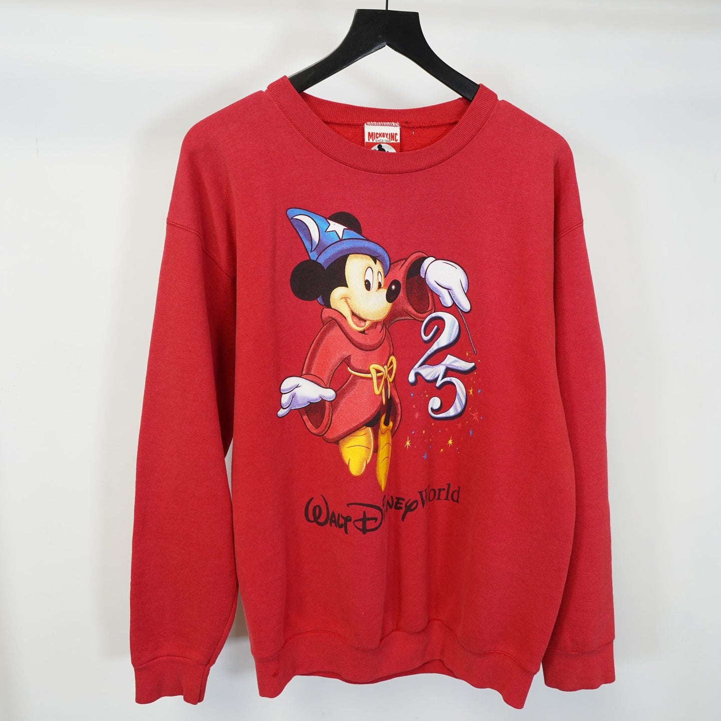 (M) Vintage Walt Disney World Sweatshirt Men's M Large Red 25th Anniversary Fantasia