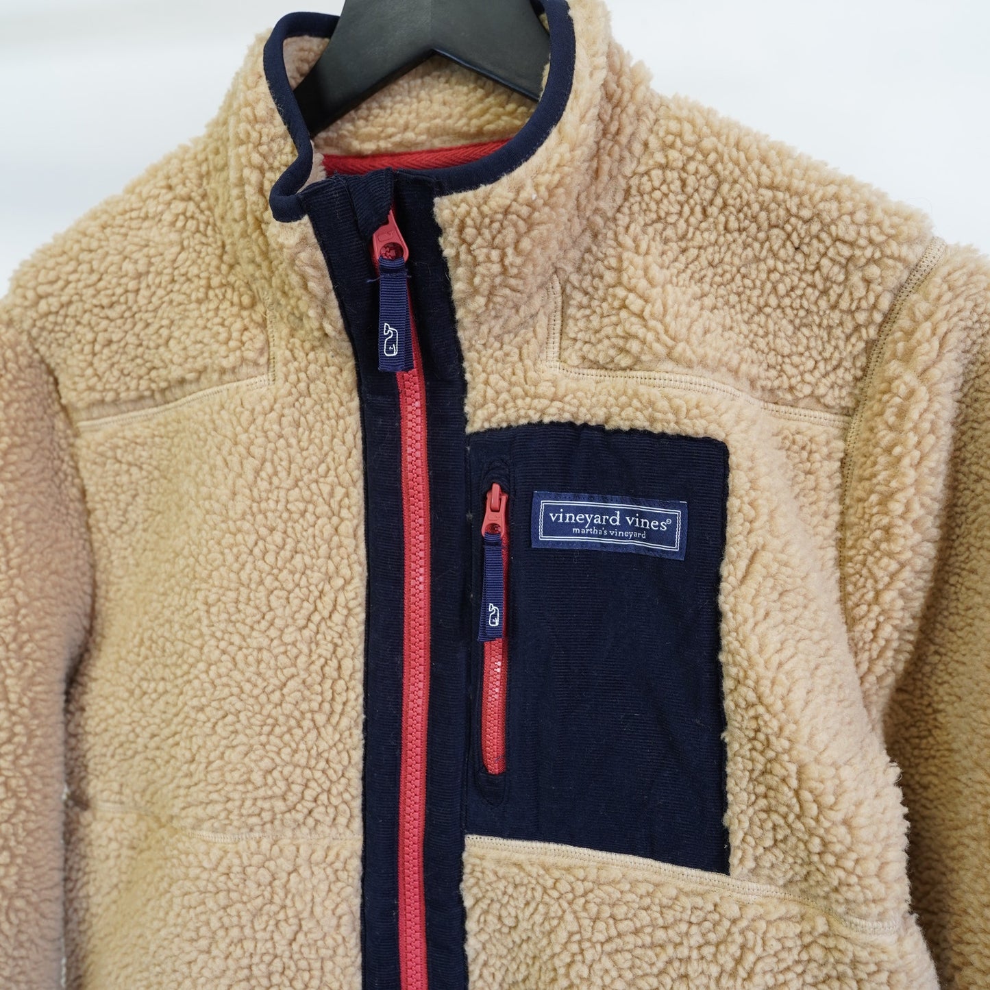 (Youth L) Vineyard Vines Boys Sherpa Super Shep Full Zip Fleece Jacket Youth L Tan