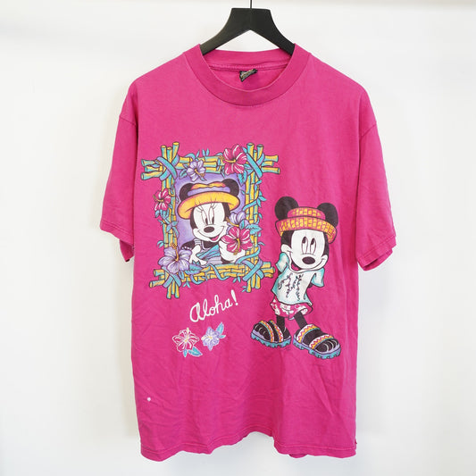 (L) Vintage Mickey & Minnie Mouse 90s Tropical T-Shirt Unisex L Jerry Leigh Pink