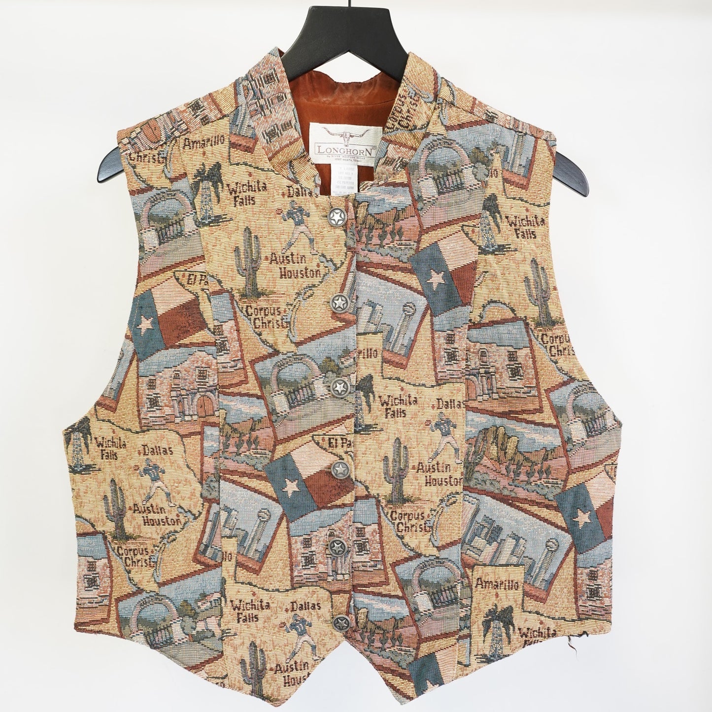 (Women's XL) Vintage Longhorn Tapestry Western Vest Women's XL Rodeo Cowboy 90s Embroidered