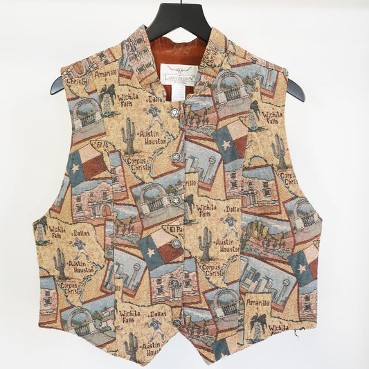 (Women's XL) Vintage Longhorn Tapestry Western Vest Women's XL Rodeo Cowboy 90s Embroidered