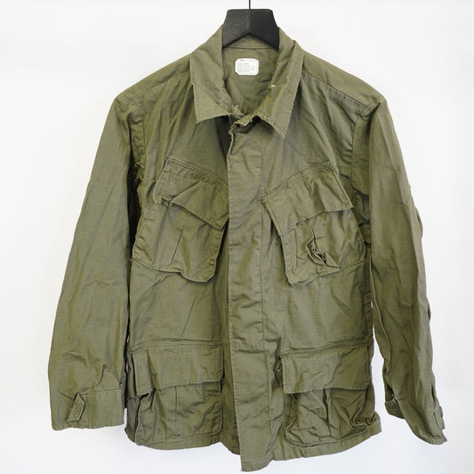 (S) Vintage 60's Vietnam Jungle Coat Jacket OG-107 Ripstop Slant Pocket Mens S Green