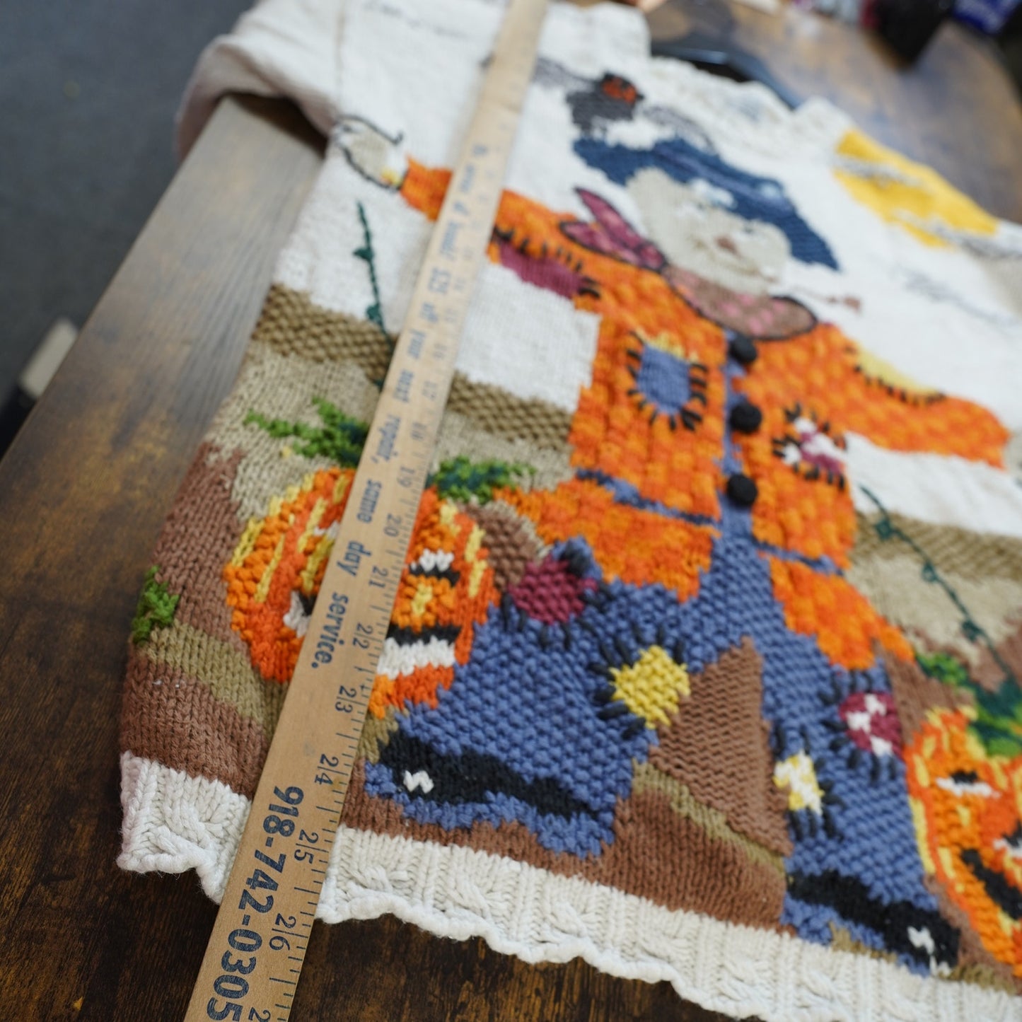 (L) Vintage Fall Halloween Scarecrow Heavy Knit Sweater Women's L Orange Festive