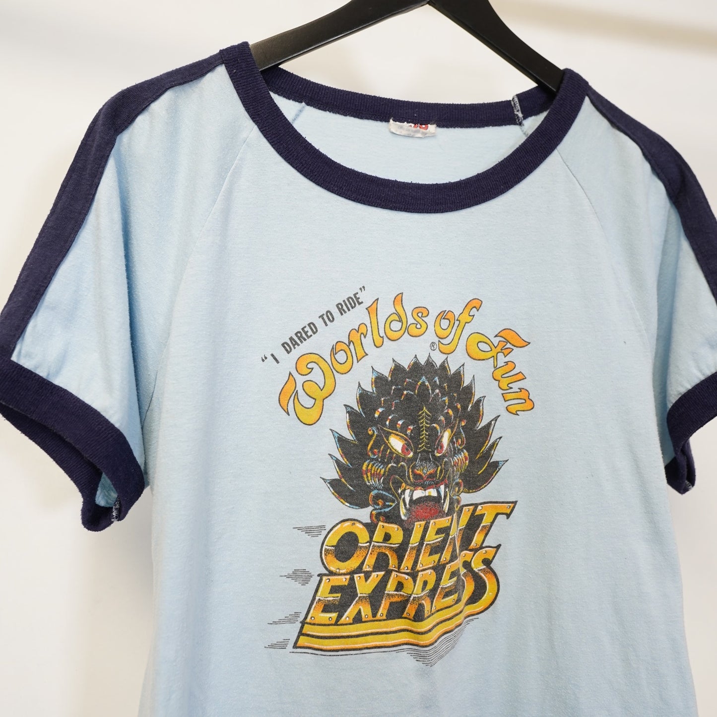 (L) True Vintage Orient Express Japanese 70s Ringer T-Shirt Mens L Single Stitch