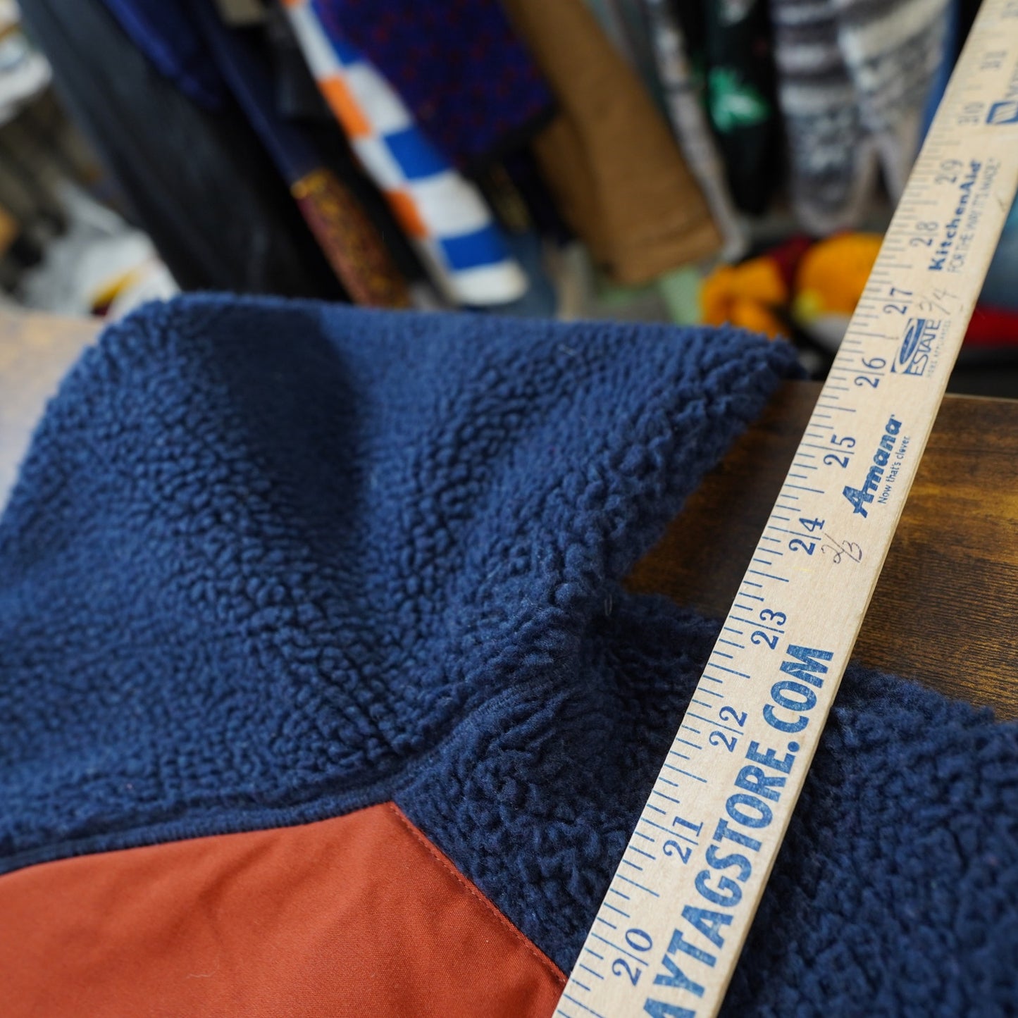 (M) Fjallraven Vardag Deep Pile Fleece Jacket Mens M Navy Orange Hike Gorpcore Hunt