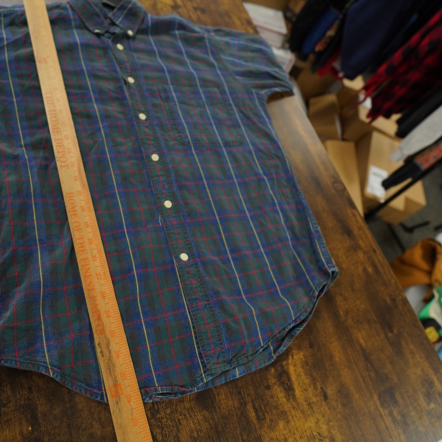 (S) Vintage J.Crew Shirt Blue Green Plaid Button Down Long Sleeve 90s Vtg