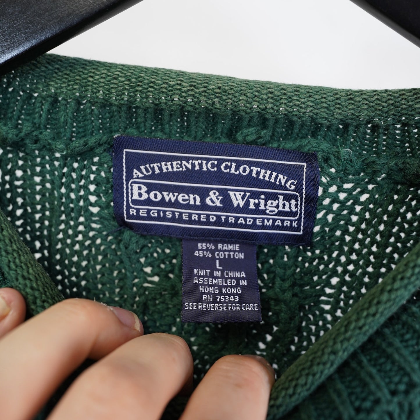 (L) Vintage Bowen & Wright Cable Knit Fisherman's Sweater Men's L Green Cottage