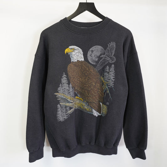(L) Vintage 80s Eagle Nature Crewneck Sweatshirt Men's L Black Gorpcore Hiker Animal