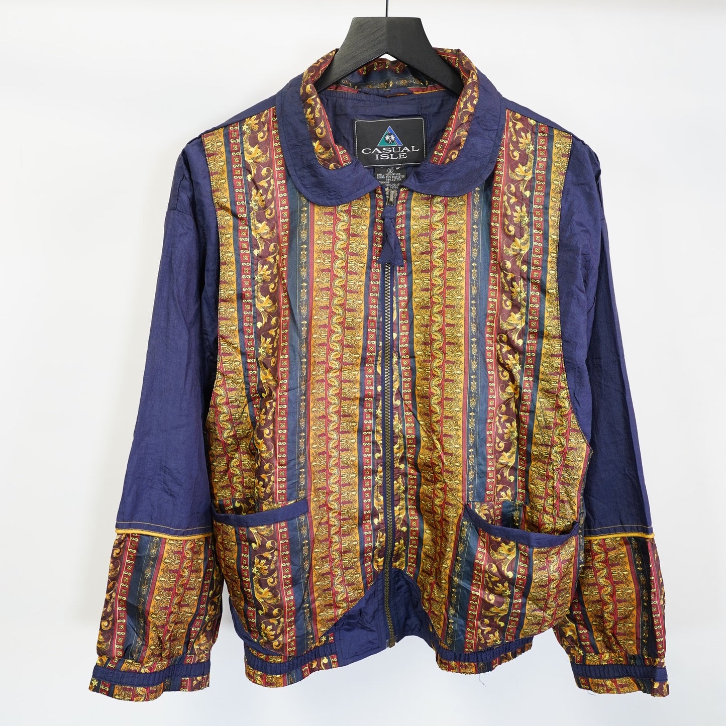 (S) Vintage Casual Isle 90s Golden Chanel-Esque Windbreaker Jacket Men's S Blue