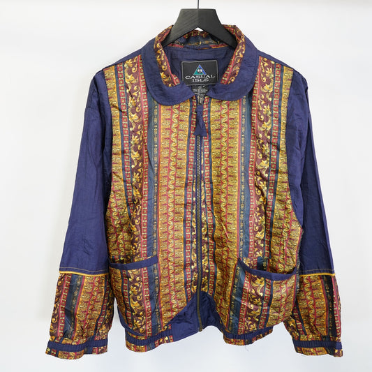 (S) Vintage Casual Isle 90s Golden Chanel-Esque Windbreaker Jacket Men's S Blue