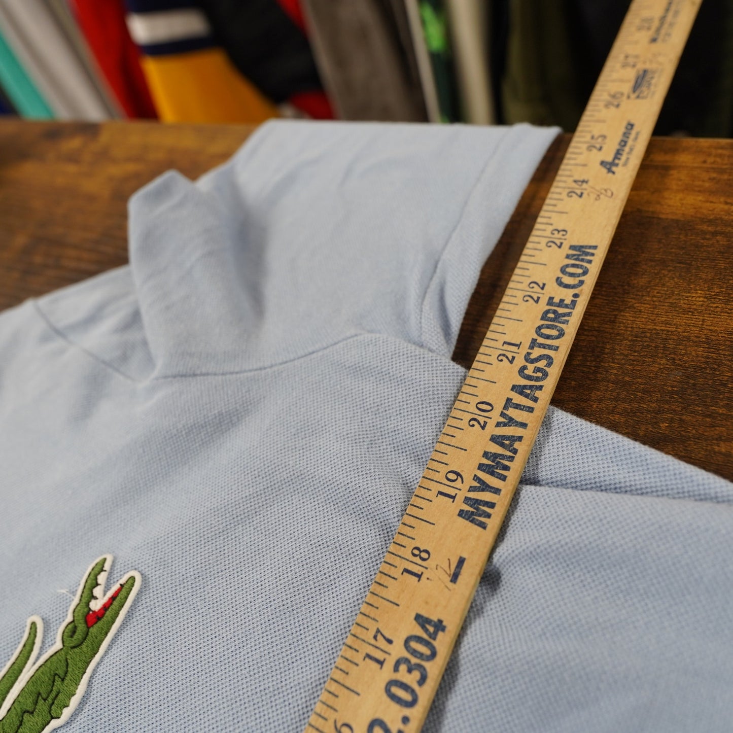 (L) Vintage Lacoste Big Logo Alligator Long Sleeve Polo Shirt Men's L Light Blue