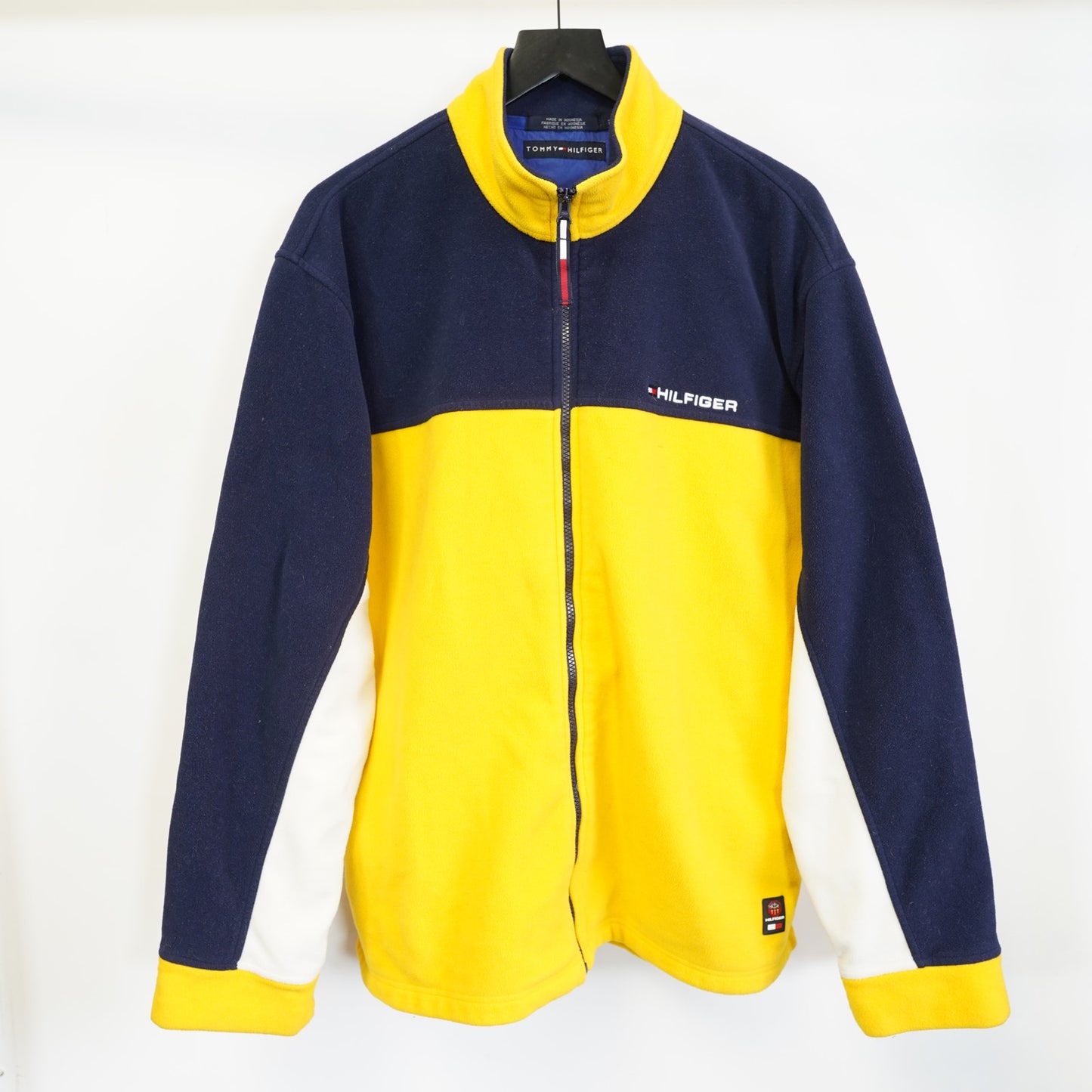 (XL) Vintage Tommy Hilfiger 90s Fleece Full Zip Jacket Men's XL Yellow Sewn Big Flag