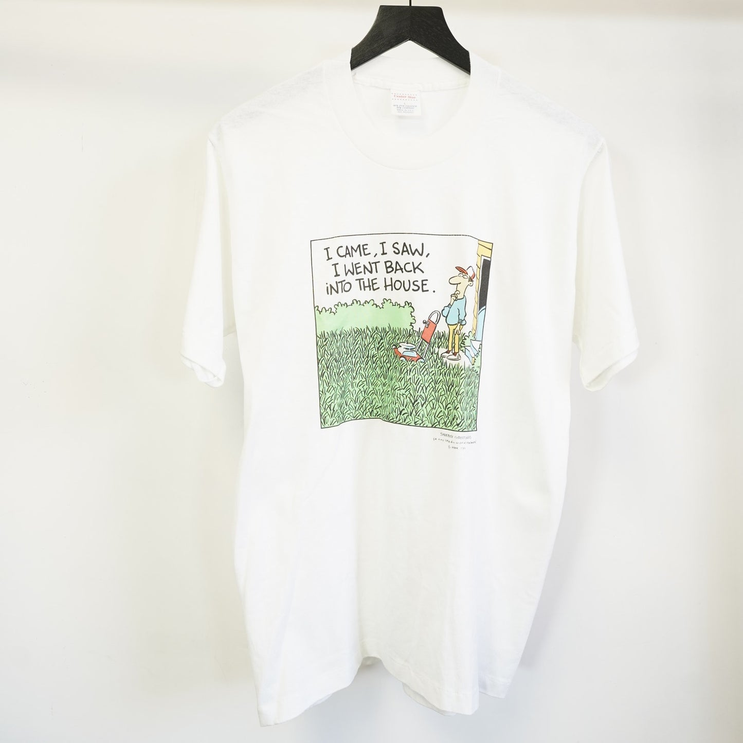 (L) Vintage 90s Gardening Farside Cartoon Comedy Funny T-Shirt Men's L Nature Humor
