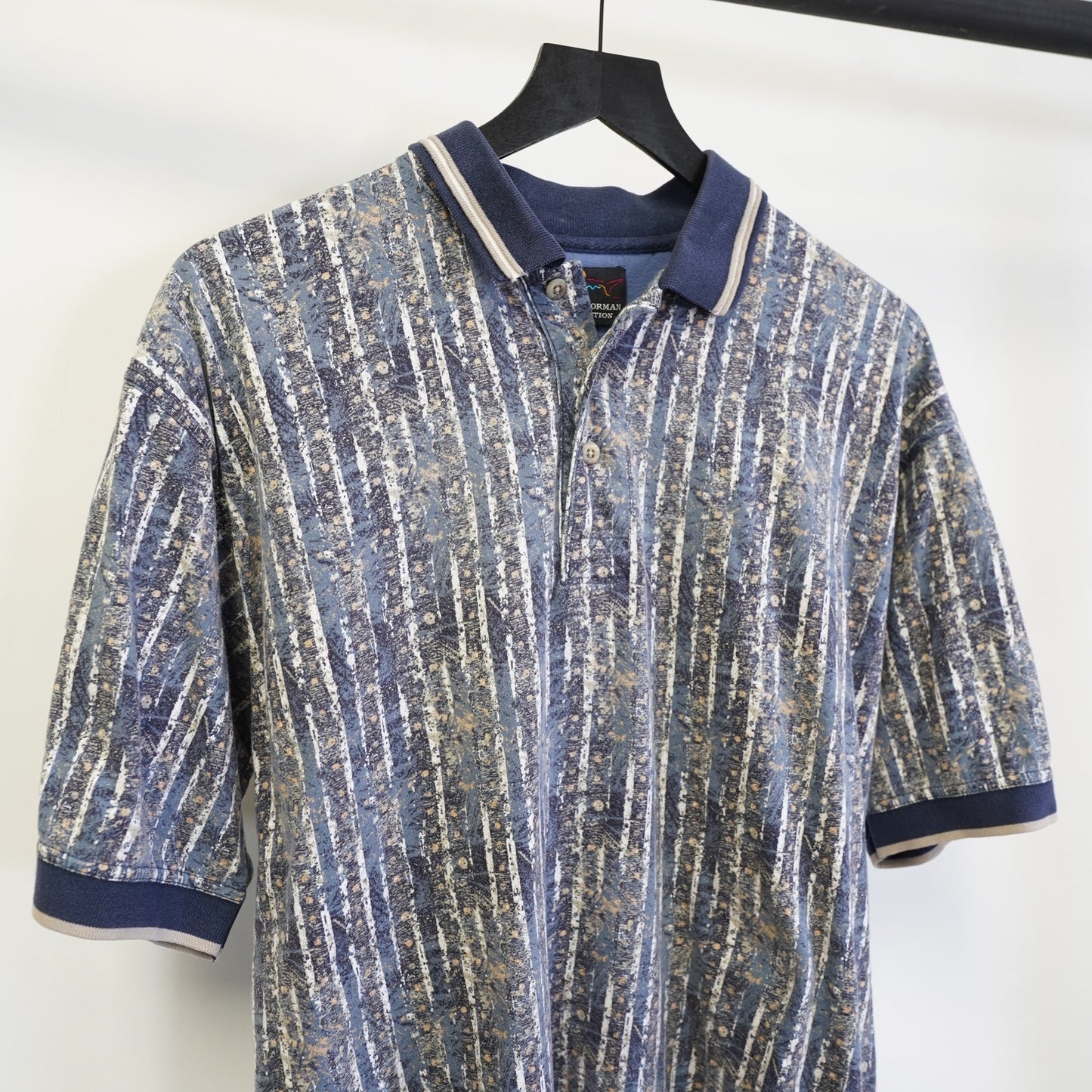Vintage Greg Norman 90s All Over Print Golf Polo Shirt Men's L Navy Shark