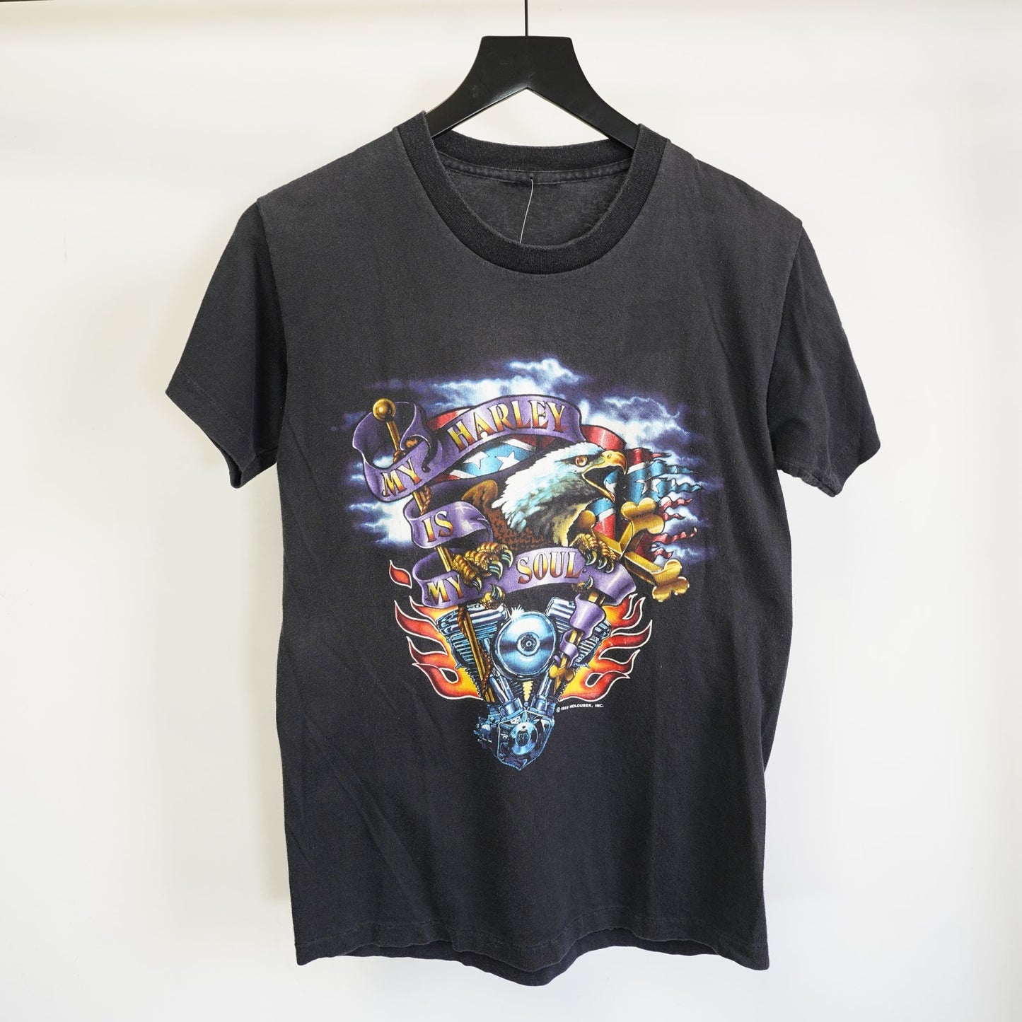 (S) Vintage 1989 Harley Davidson Eagle Biker Single Stitch T-Shirt Men's S Black
