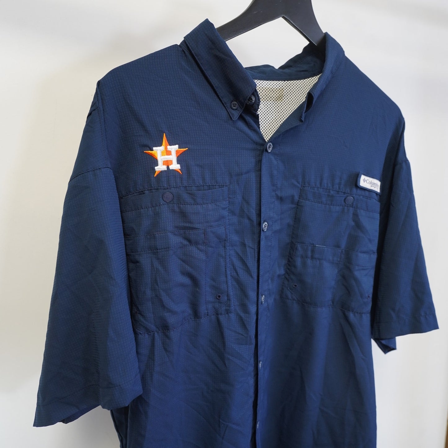 (XXL) Houston Astros Columbia PFG Button Up Fishing Shirt Men's XXL Navy Blue MLB Polo