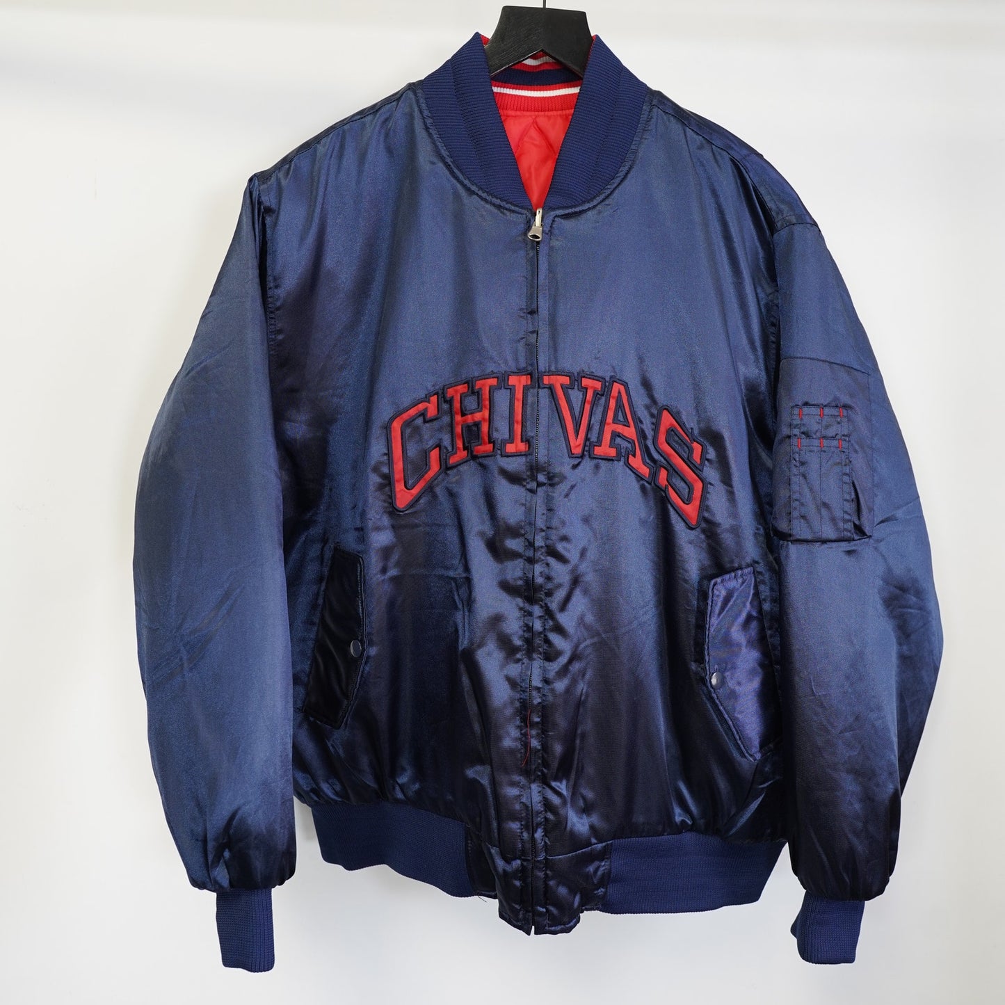 (M) Vintage Chivas De Guadalajara Soccer Futbol Navy Red M Reversible Bomber Jacket
