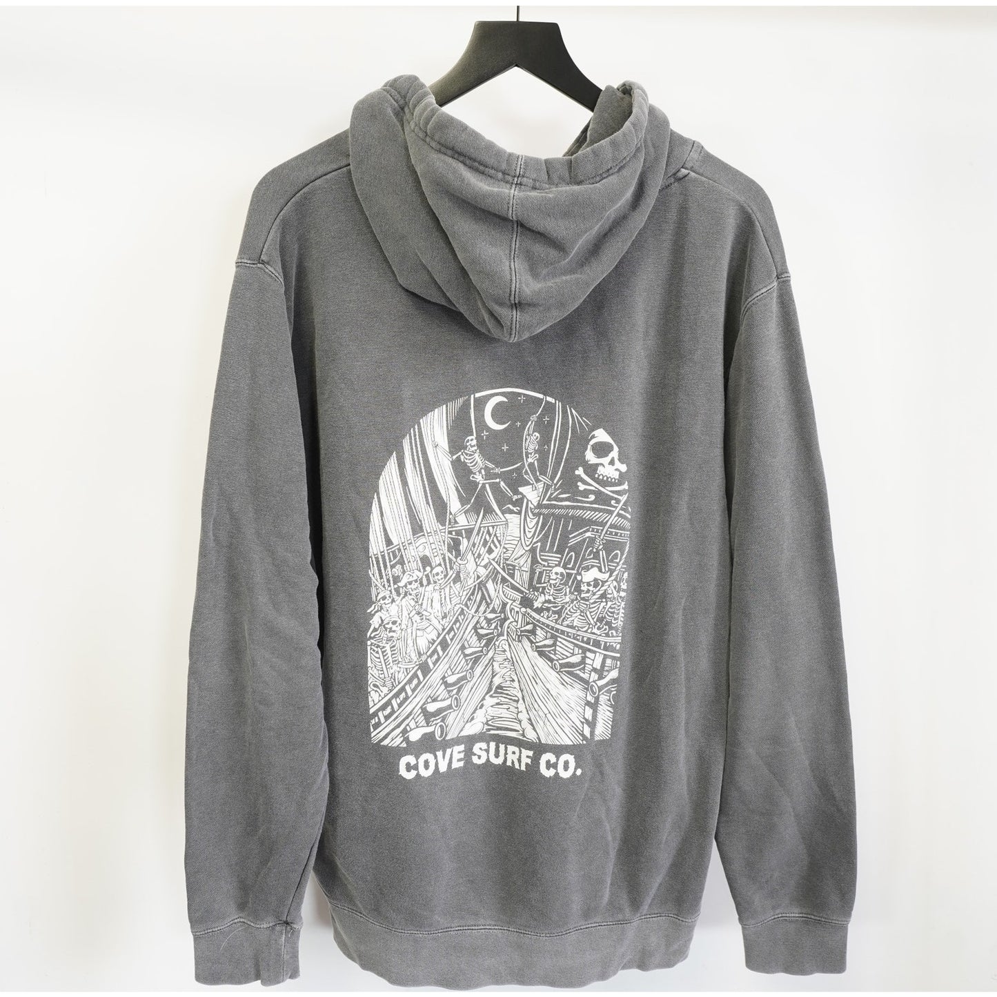 (XL) Cove Surf Company Pirate Graphic Hoodie Men's XL Gray Skull Crossbones Skate Y2K