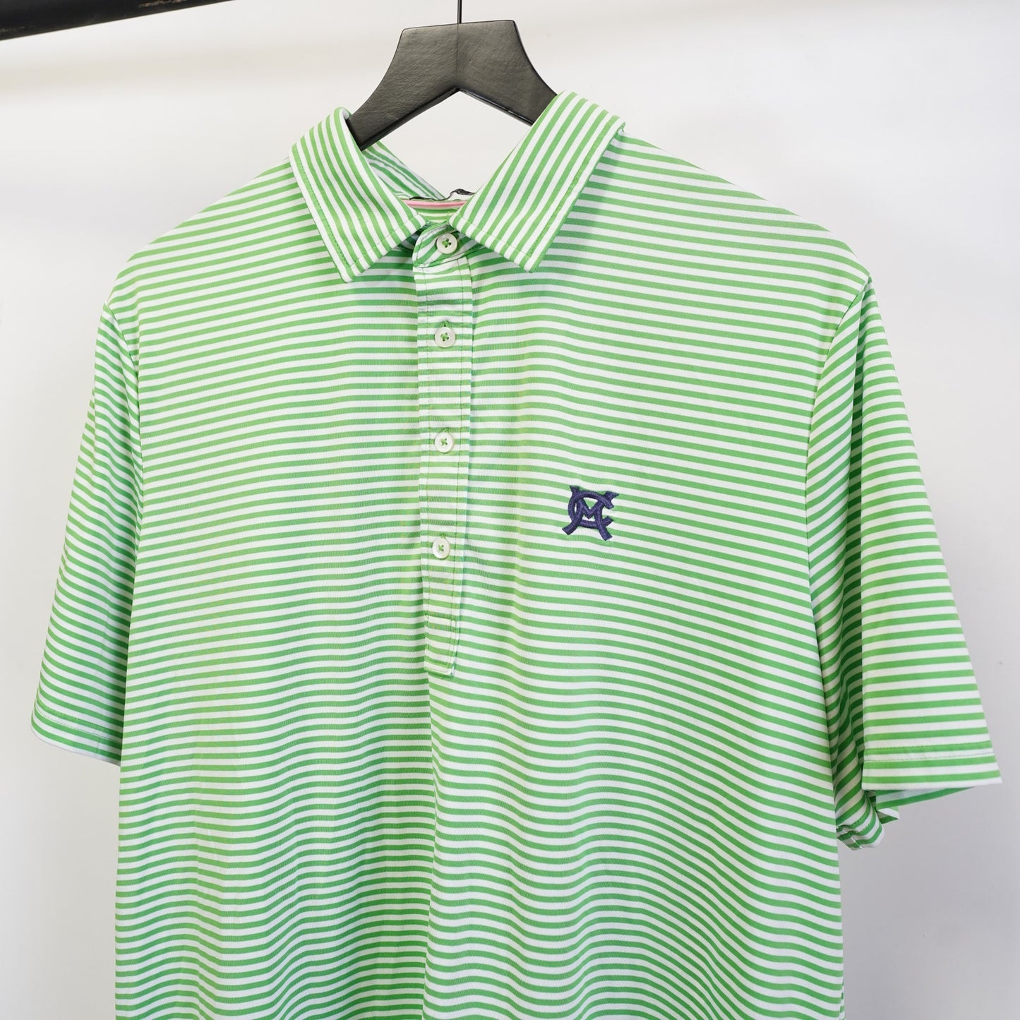 (L) Vintage RLX Ralph Lauren Striped Golf Performance Polo Shirt Men's L Green White