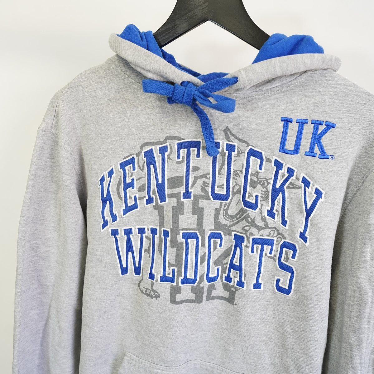 (L) Vintage Kentucky Wildcats Sewn Hoodie UK Gray Blue Men's L Stitched Retro Y2K