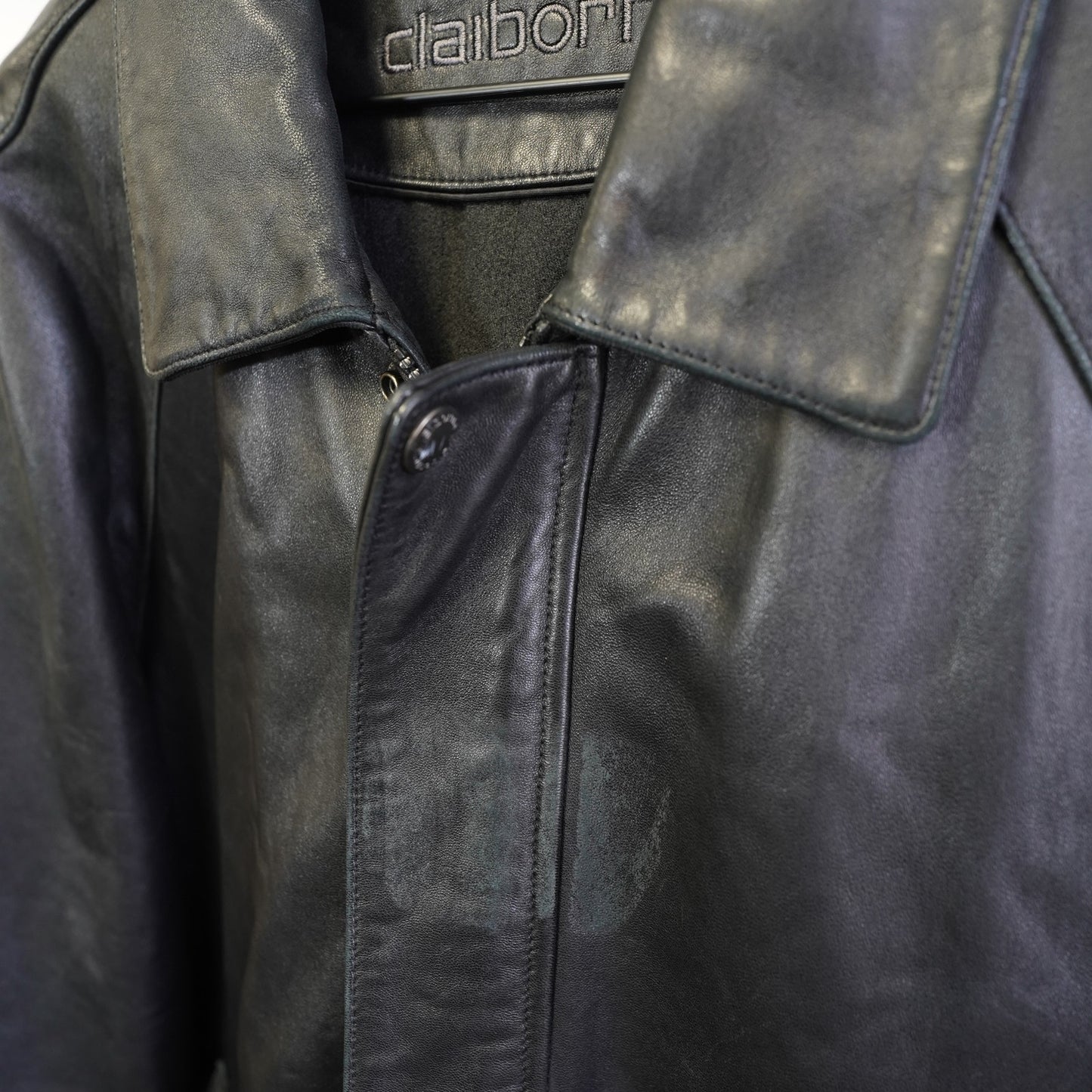 Vintage Claiborne Black Lambskin Leather Bomber Jacket Men's L Premium Soft