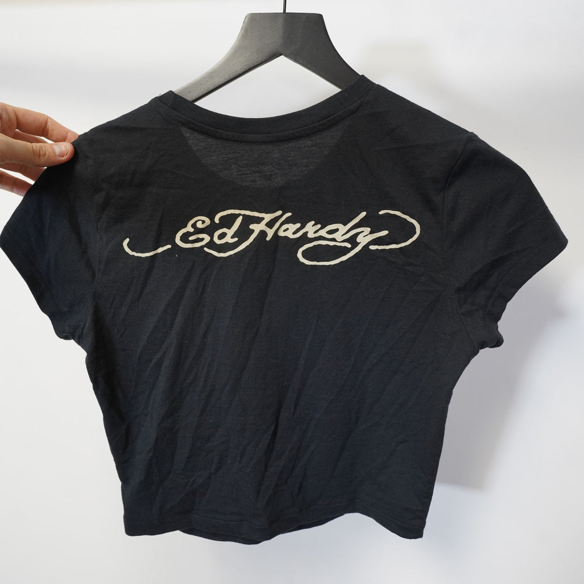(Women's M) Vintage Ed Hardy Y2K Tiger Head Tattoo Crop Top Women's M Black 2000s Goth Emo