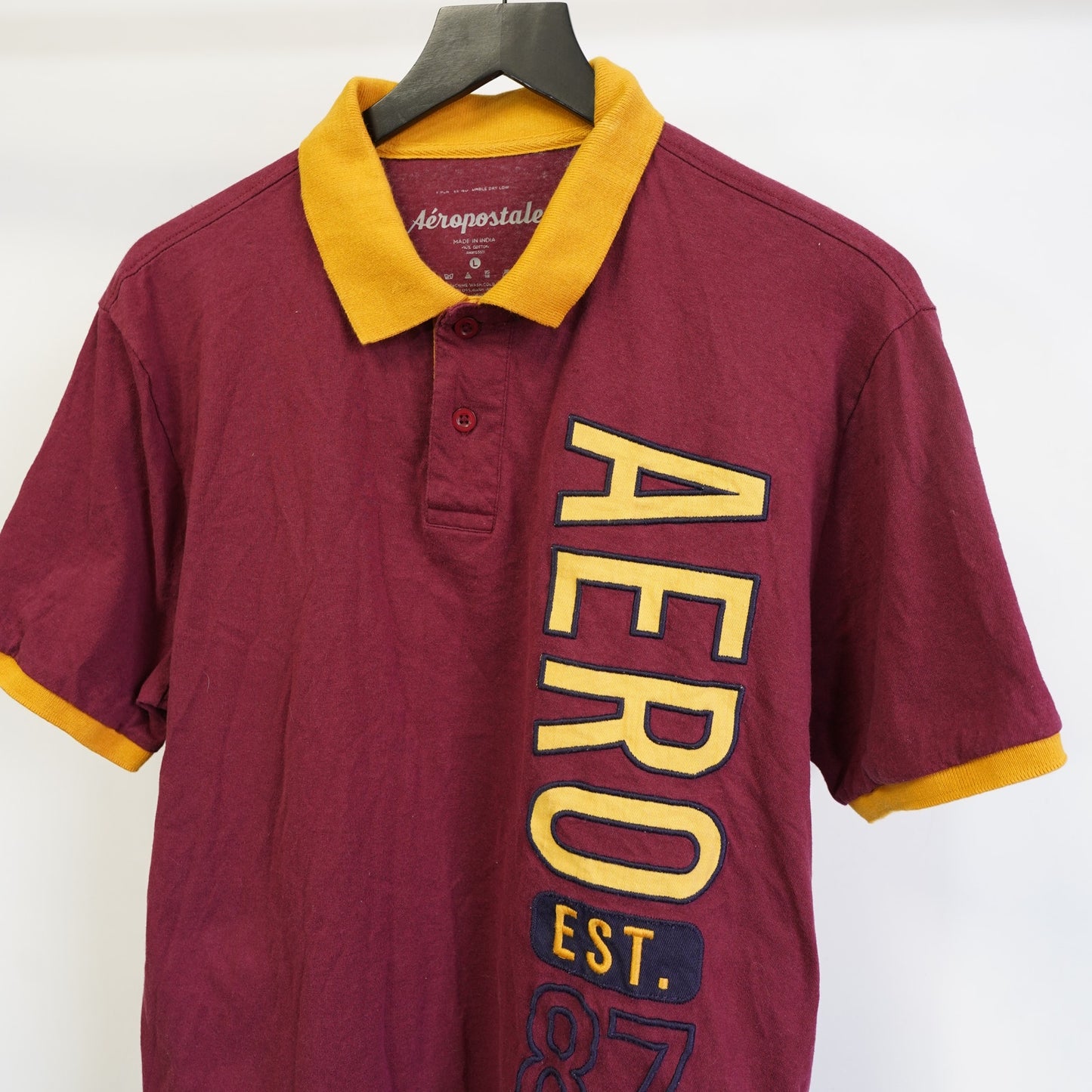 (L) Aeropostale Embroidered Polo Shirt Y2K Men's L Maroon Yellow 2000s Sewn Preppy