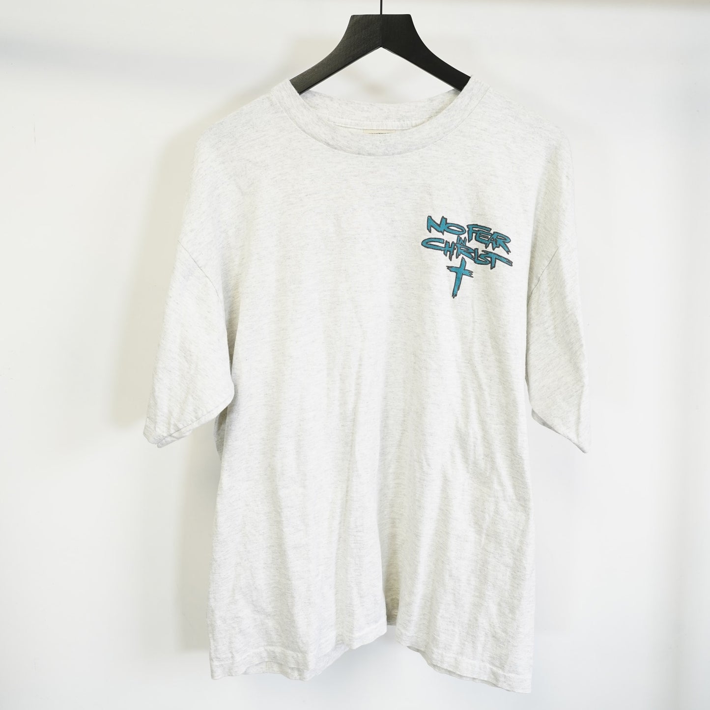 (XL) Vintage 90s No Fear In Christ Jesus Religious T-Shirt Men's XL Heather Gray