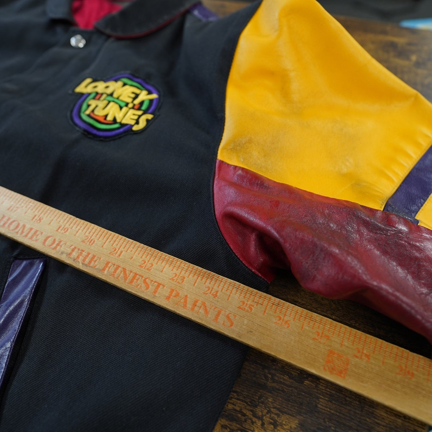 (M) Vtg 1992 Jeff Hamilton Looney Tunes Leather Canvas Jacket M 90s Rap Cartoon Art