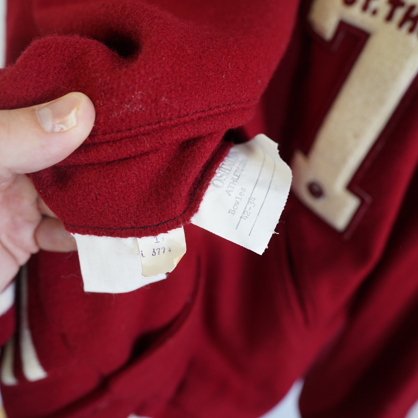 (L) Vintage St. Thomas Letterman Varsity Jacket Men's L Red Wool Bomber Made in USA