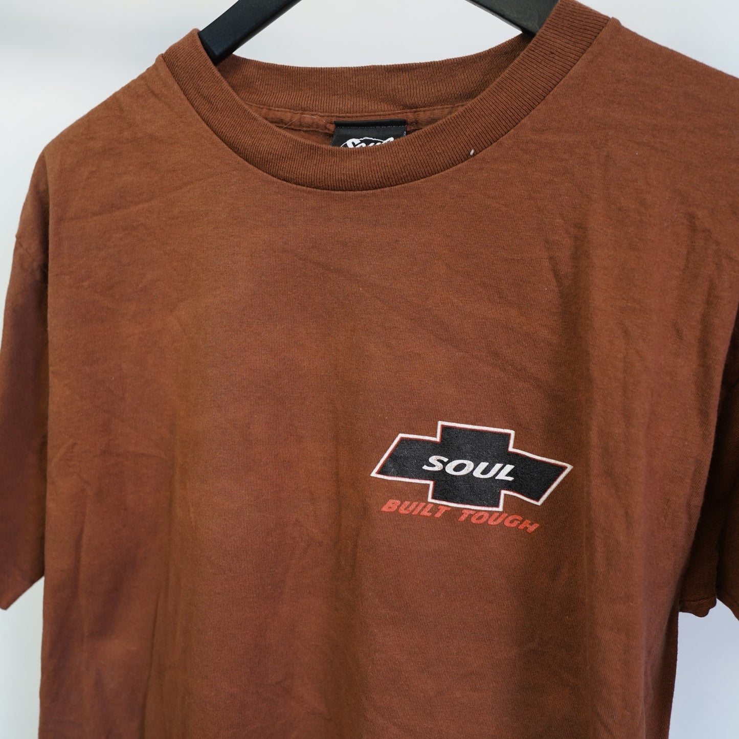 (L) Vintage Soul Built Tough Skate & Surf Jesus T-Shirt Men's L Brown Single Stitch