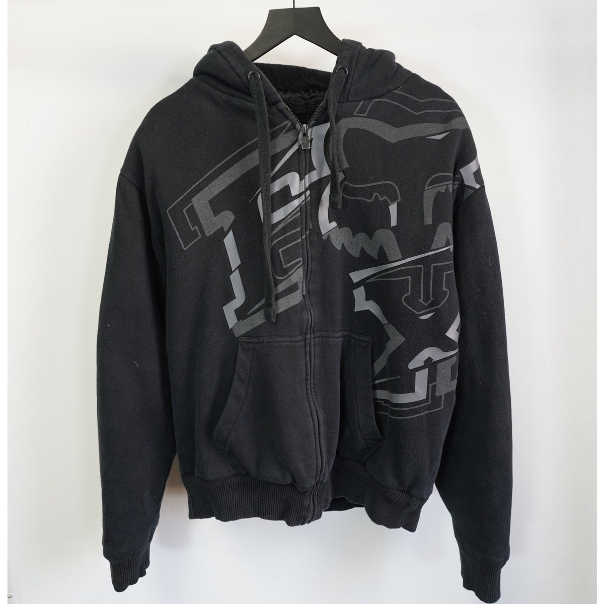 Vintage (L) Fox Racing Motocross Sherpa Lined Y2K Hoodie Men's L 2000s Biker Black