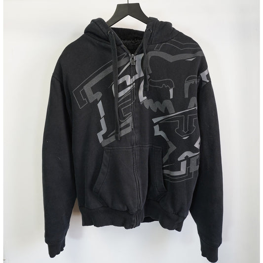 Vintage (L) Fox Racing Motocross Sherpa Lined Y2K Hoodie Men's L 2000s Biker Black