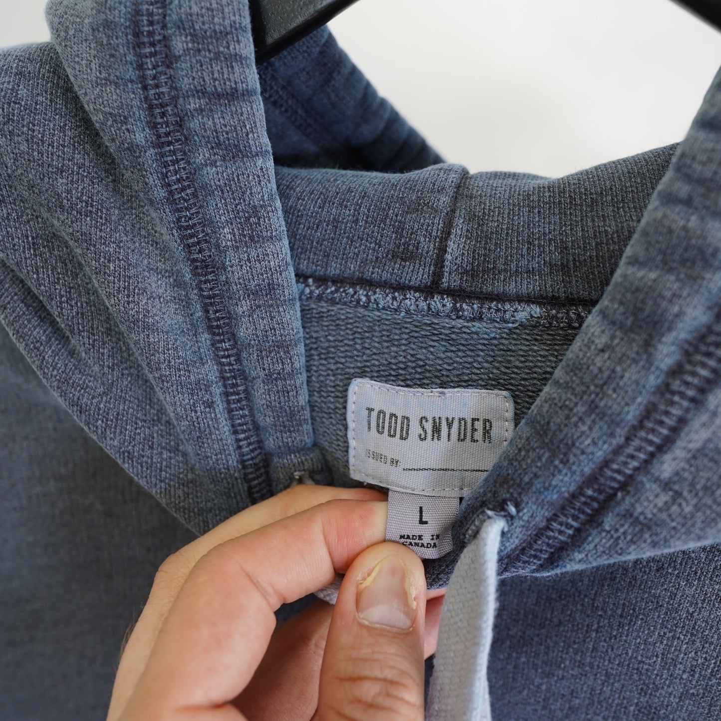 (L) Todd Snyder Heavy Cotton Popover Hoodie Men's L Stone Washed Blue Made in Canada