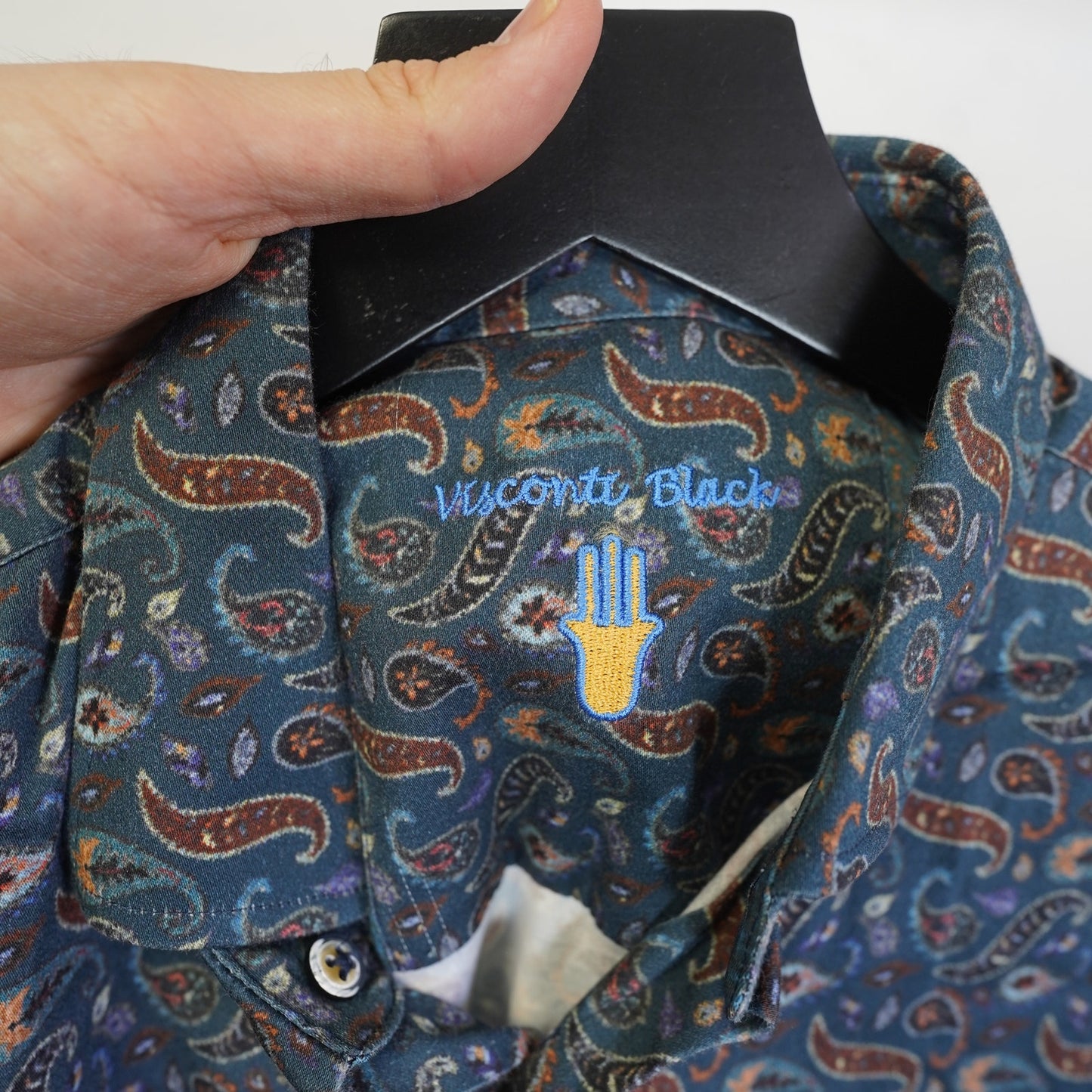 (M) Visconti Black Long Sleeve Button Up Paisley Shirt Men's M Blue Western Preppy
